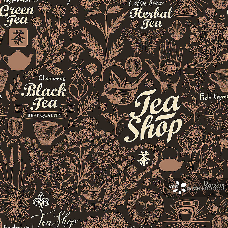 抽象无缝图案对茶的主题图片素材