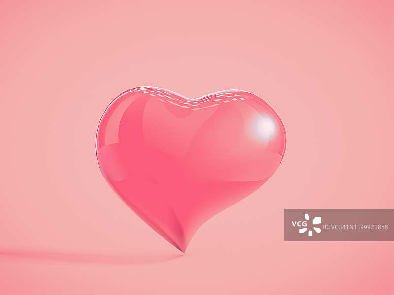 粉红色扭曲的3D心脏形状与阴影粉红色背景。浪漫的情人节图片素材