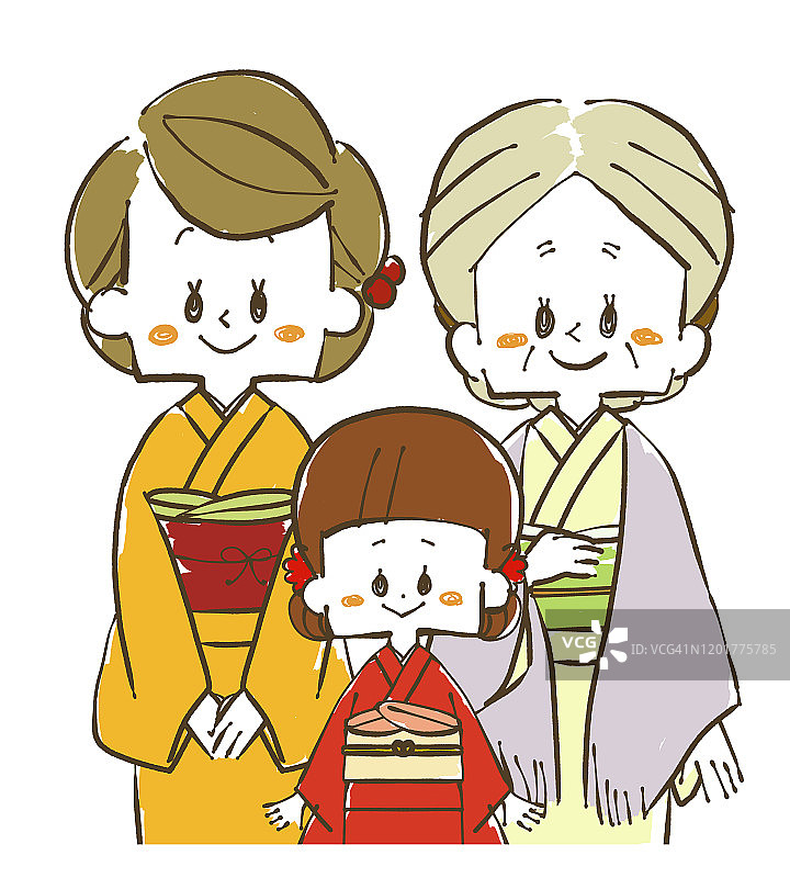 穿着日本和服的三代妇女家庭图片素材