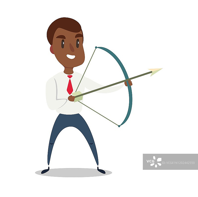 美国黑人商人弓箭手用箭向目标射击。经营理念目标与成功图片素材