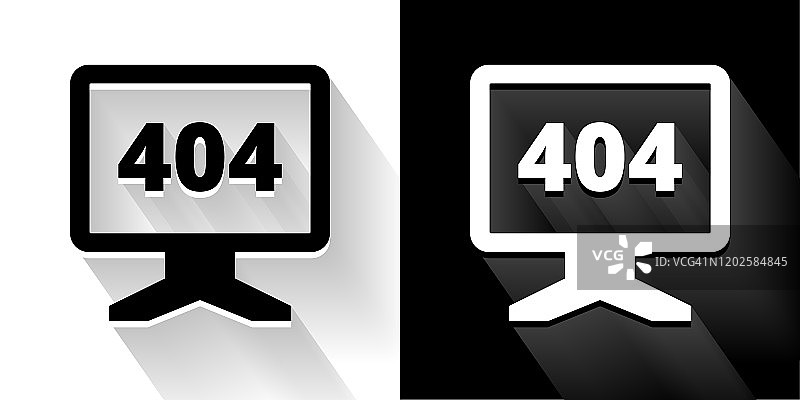 404错误监视器长阴影黑白图标图片素材