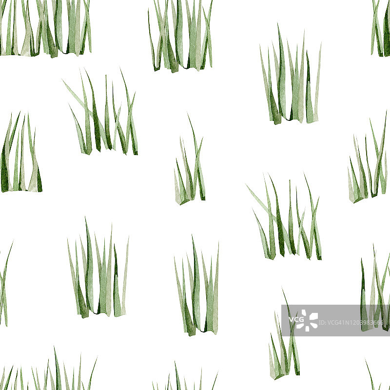 水彩无缝格局景观草。可爱的背景为纺织品，包装纸，剪贴簿。图片素材