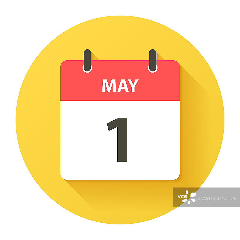 5月1日-圆形日日历图标在平面设计风格图片素材