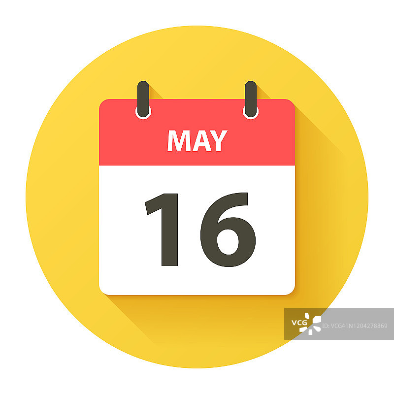 5月16日-圆形日日历图标在平面设计风格图片素材