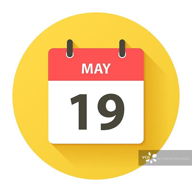 5月19日-平面设计风格的圆形日日历图标图片素材