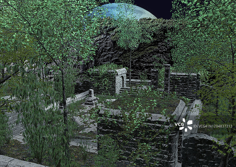 五彩缤纷的户外夜花园。图片素材