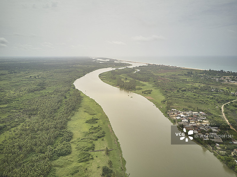 贝宁，大波波，莫诺河口鸟瞰图图片素材