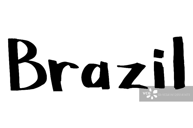巴西-国家名称简单字母。黑墨水字画。关于旅游景点的涂鸦。旅行设计元素。矢量插图。图片素材