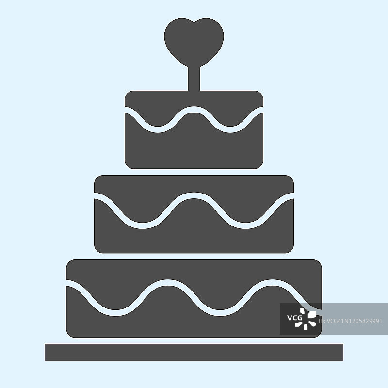蛋糕坚实的图标。心形的节日庆祝糖果。婚礼资产矢量设计概念，白色背景上的象形文字风格，用于web和应用程序。Eps 10。图片素材