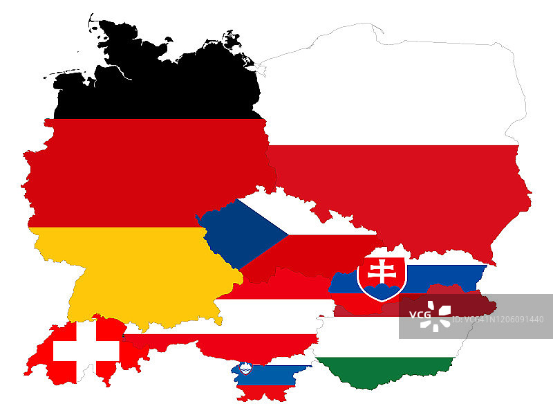 中欧国家地图，白色背景上的国旗图片素材
