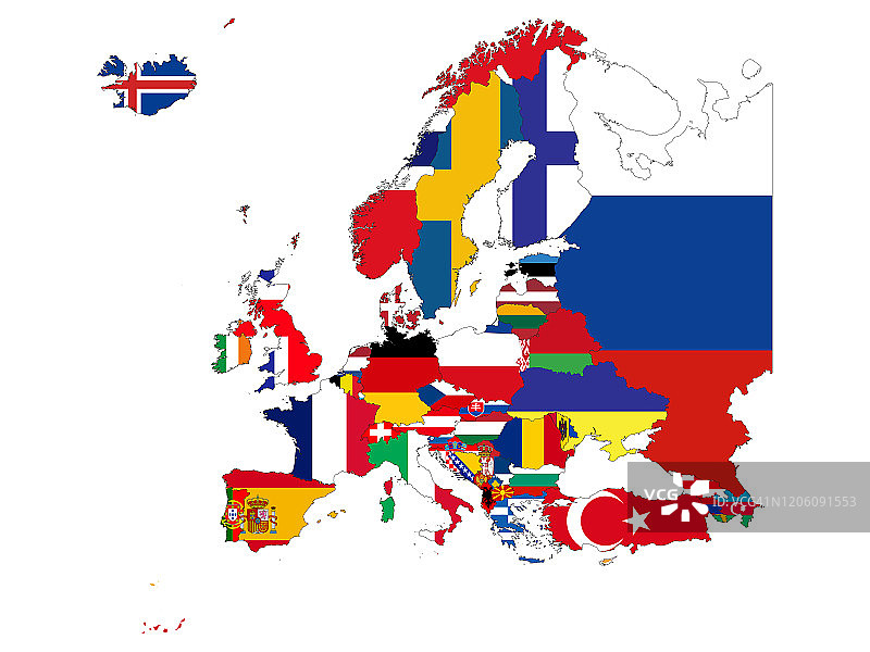 带国旗的欧洲国家地图图片素材