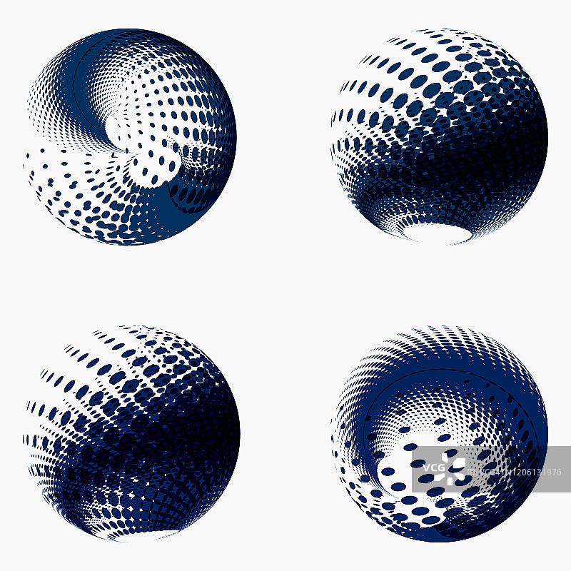 向量蓝色渐变半色调点球面图案图标集合图片素材