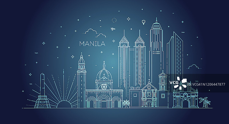 菲律宾马尼拉矢量城市天际线。图片素材