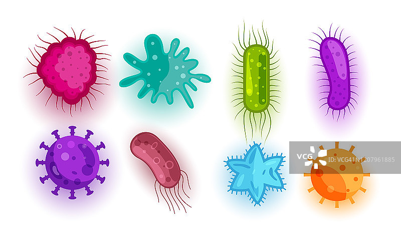 一组不同的病毒和细菌形状图片素材