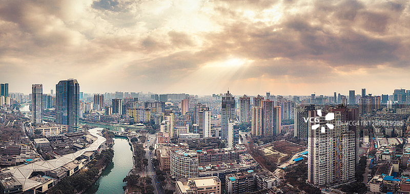 无人机拍摄的成都城市景观，中国图片素材