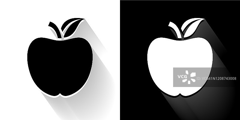 学校苹果黑色和白色与长影子的图标图片素材