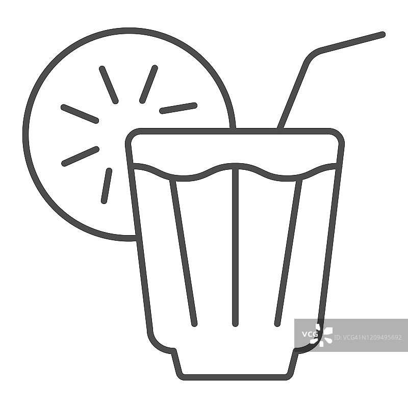 冰饮细线图标。柠檬水矢量插图孤立在白色。冷茶轮廓风格设计，为网页和应用设计。Eps 10。图片素材