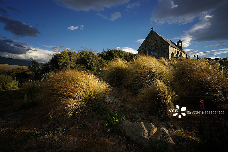 新西兰特卡波湖的好牧人教堂。图片素材