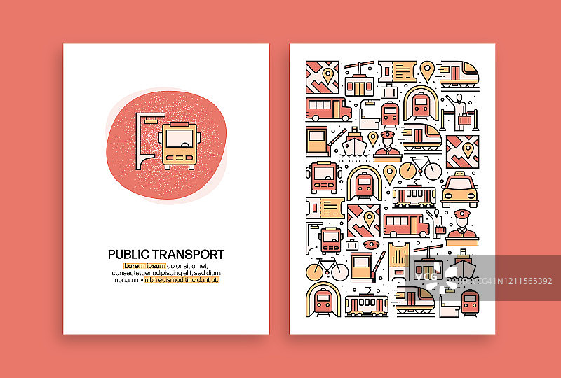 公共交通相关设计。现代矢量模板的小册子，封面，传单和年度报告。图片素材