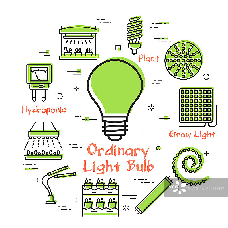 矢量概念水培和生长led灯-普通灯泡图片素材