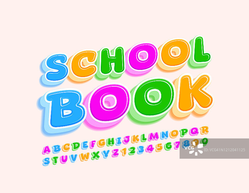 矢量创意标志学校书。明亮的3D字母和数字图片素材