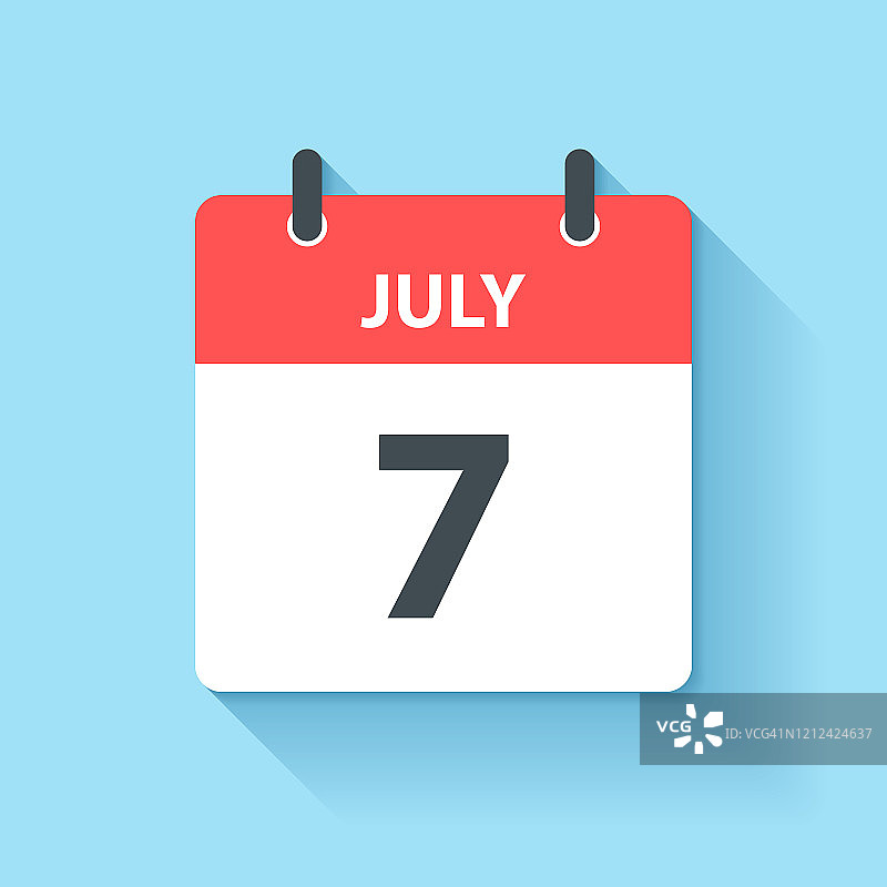 7月7日-日日历图标在平面设计风格图片素材