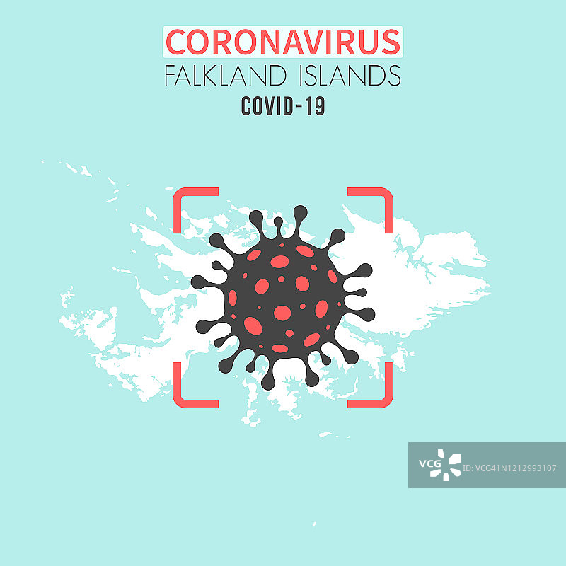 福克兰群岛地图，红色取景器显示冠状病毒(COVID-19)图片素材