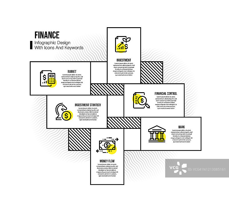 信息图表设计模板与金融关键字和图标图片素材