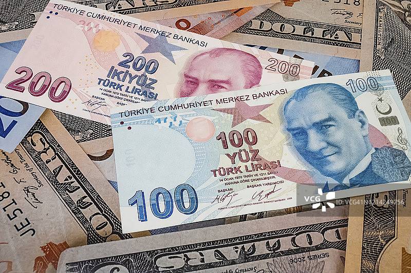 近土耳其里拉钞票的背景。图片素材