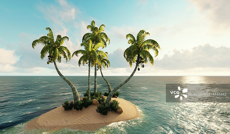岛屿，海洋中的小岛。三维渲染图片素材