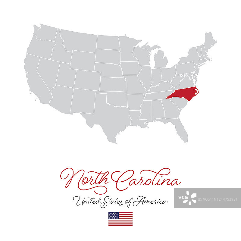 北卡罗来纳州在美国矢量地图插图图片素材