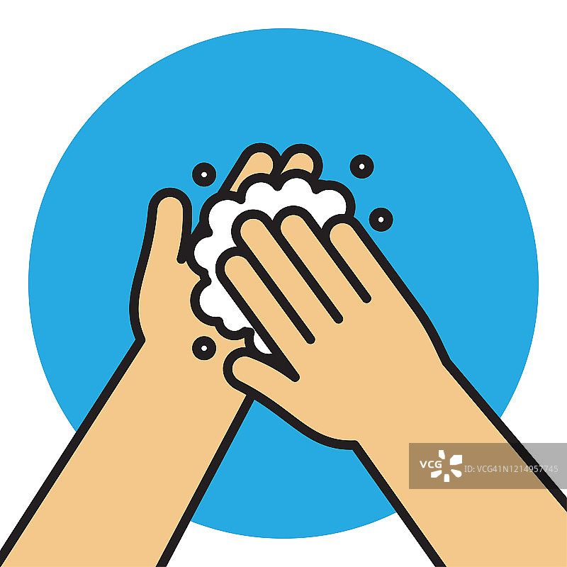 洗手。手臂上的泡沫，肥皂泡。图片素材