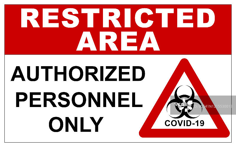 带有生物危害警告和COVID-19文字的限制区标志图片素材