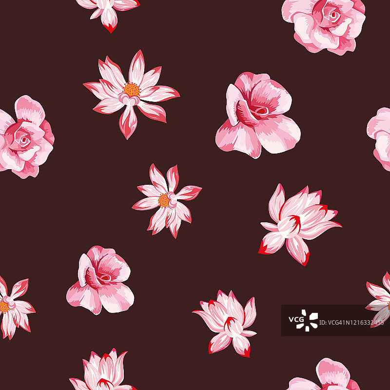 玫瑰莲花无缝暗红色背景图片素材