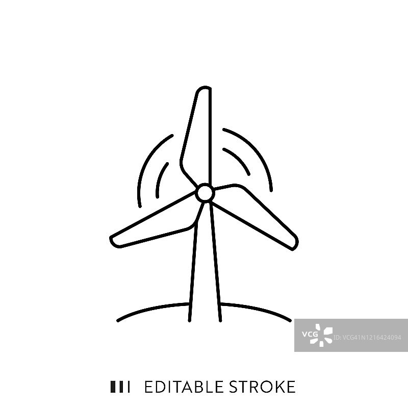 风力涡轮机线图标与可编辑的描边和像素完美。图片素材