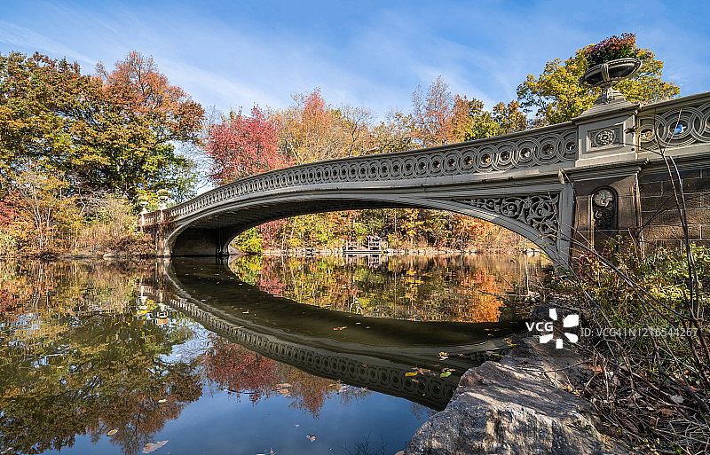 弓桥秋天的场景在中央公园-纽约图片素材