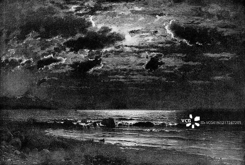 埃勒特·阿德斯汀·诺曼的《挪威海岸的月光》——19世纪图片素材