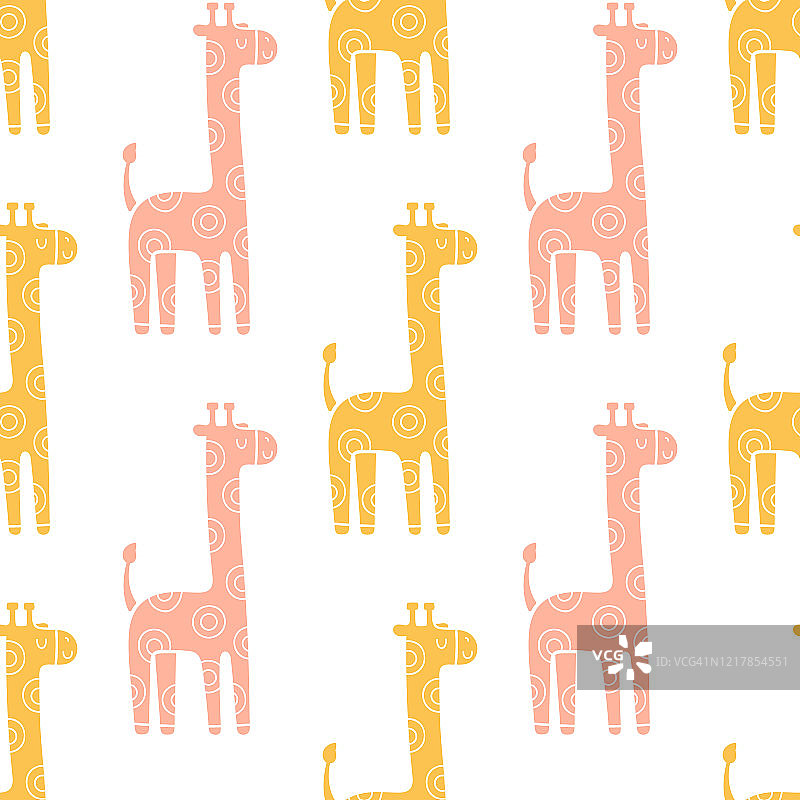 可爱的幼稚无缝矢量图案与长颈鹿。图片素材
