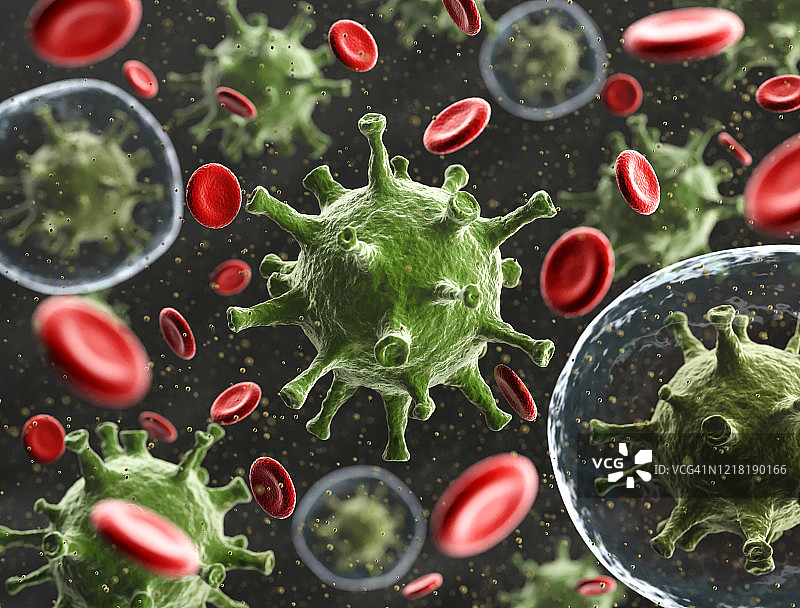 病毒细胞与红细胞混合图片素材