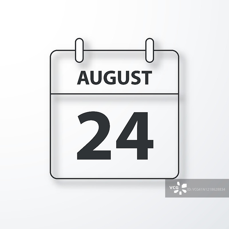 8月24日-每日日历-黑色大纲与阴影在白色背景图片素材