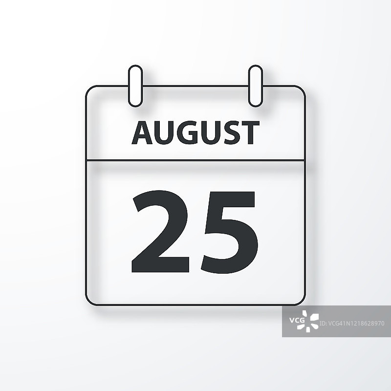 8月25日-每日日历-黑色轮廓与阴影在白色的背景图片素材