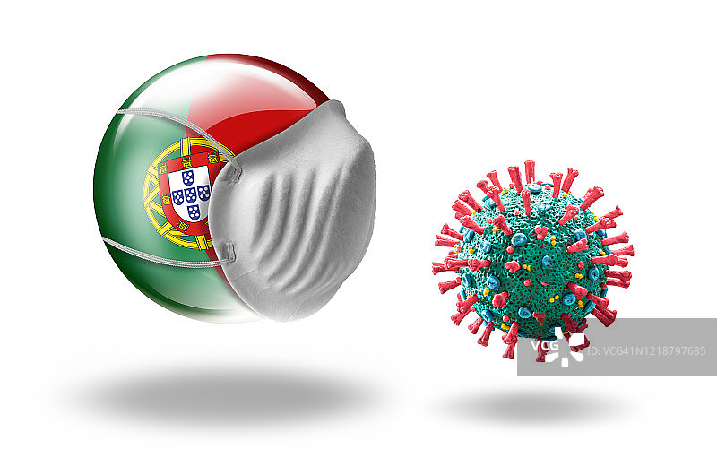 COVID-19冠状病毒面朝葡萄牙国旗，配有护齿套图片素材