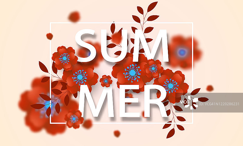 设计横幅框架橙色花夏季背景与美丽。矢量插图模板横幅。图片素材
