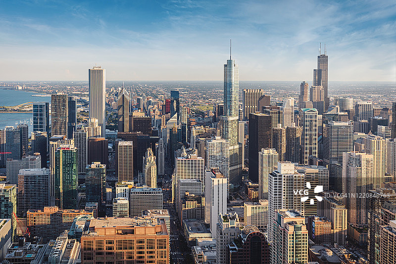 芝加哥城市景观黄金时间鸟瞰图图片素材
