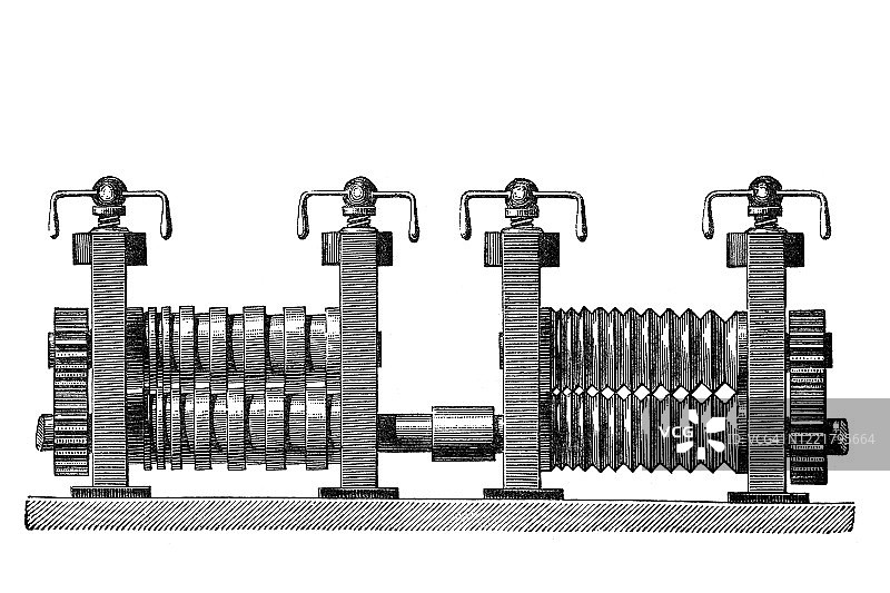 古老的雕刻插图炼铁-轧机为搅铁，流行百科全书出版1894年图片素材
