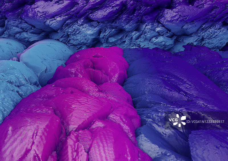 从宏观角度看，有机和糊状物质就像紫色和蓝色的颜料图片素材
