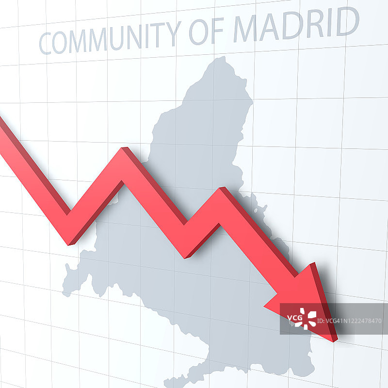 下落的红色箭头与马德里社区的地图在背景上图片素材