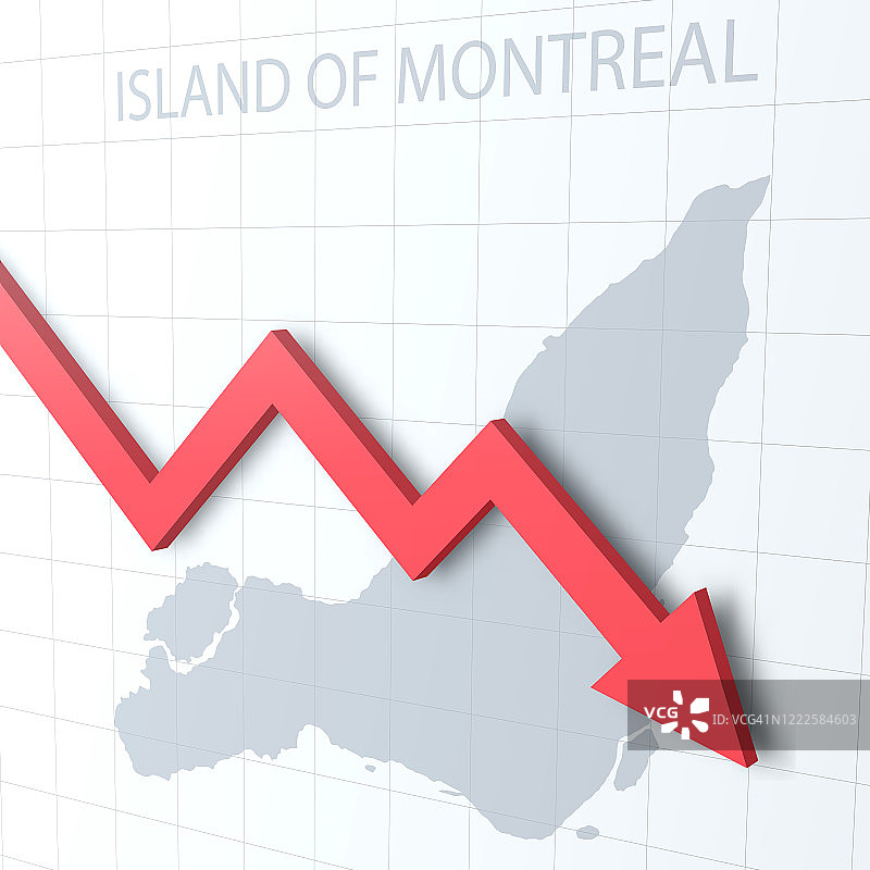 落下的红色箭头与蒙特利尔岛的地图在背景上图片素材