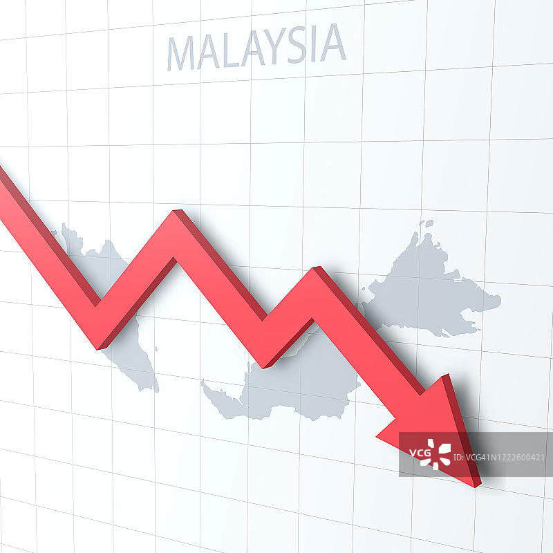 下落红色箭头与马来西亚地图的背景图片素材