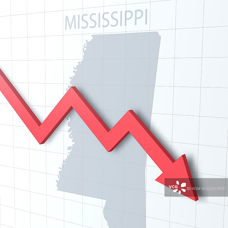 下落的红色箭头与密西西比地图的背景图片素材